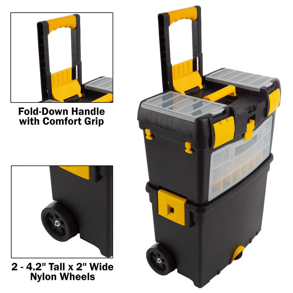 Rolling Tool Box with Wheels, Foldable Handle, and Removable Top M266
