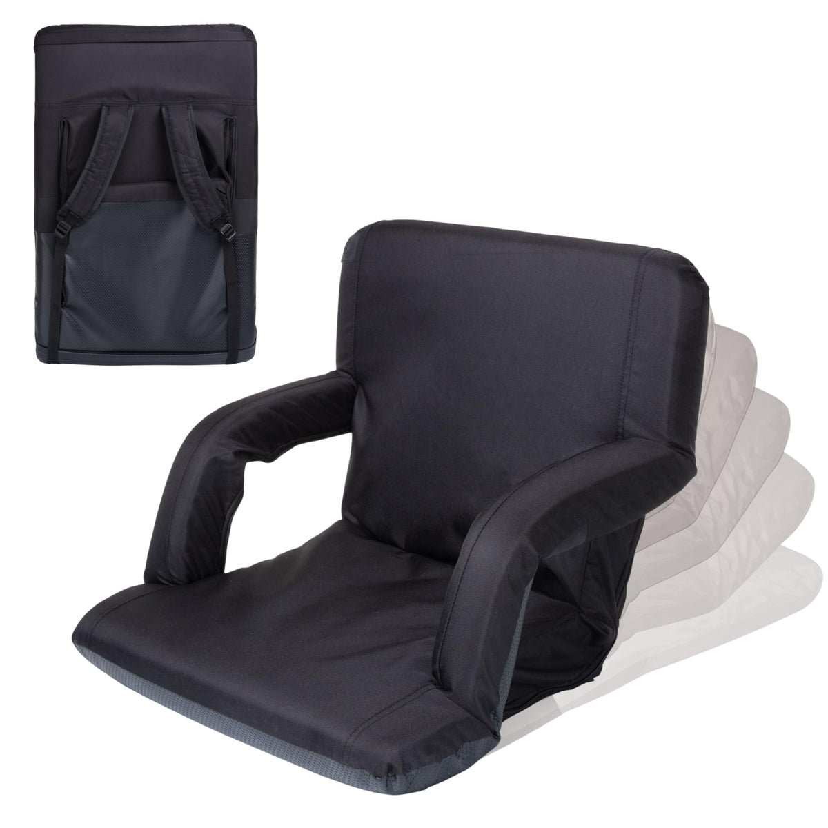 Portable Reclining Folding Stadium Seat with Back Support, Black W2286