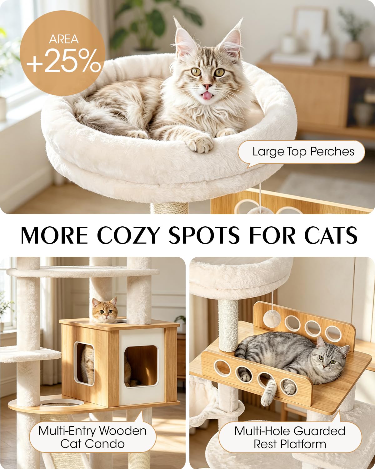 70" Wood Cat Tree for Large Cats J987
