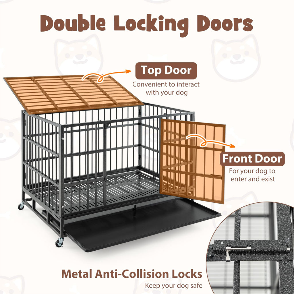 48 Inch Foldable Metal Dog Crate with 2 Lockable Doors I2662