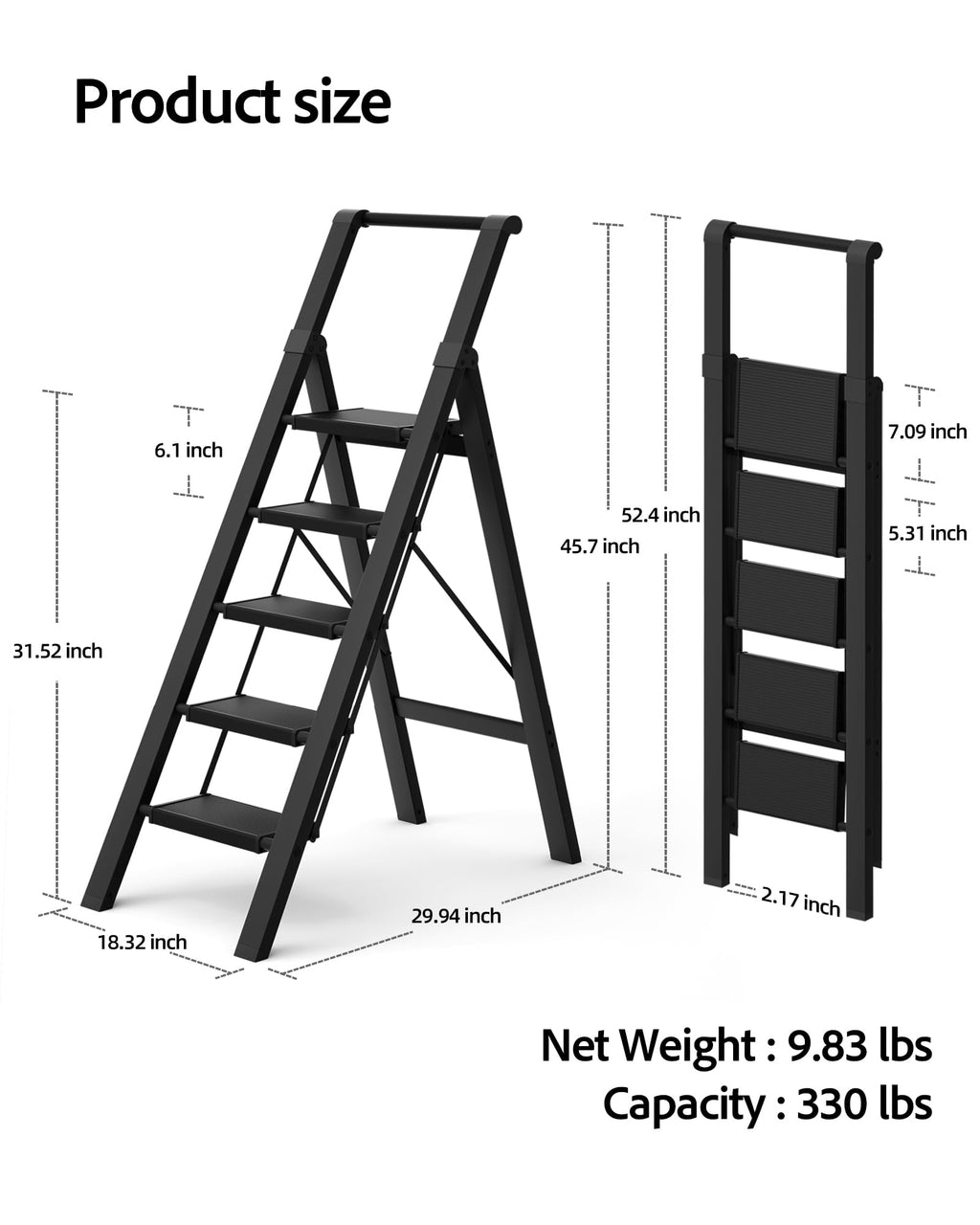 5 Step Aluminum Folding Ladder J51392