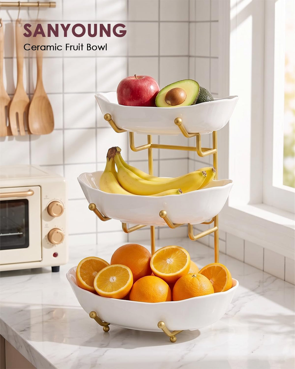 3 Tier Ceramic Fruit Bowl with Stand F678