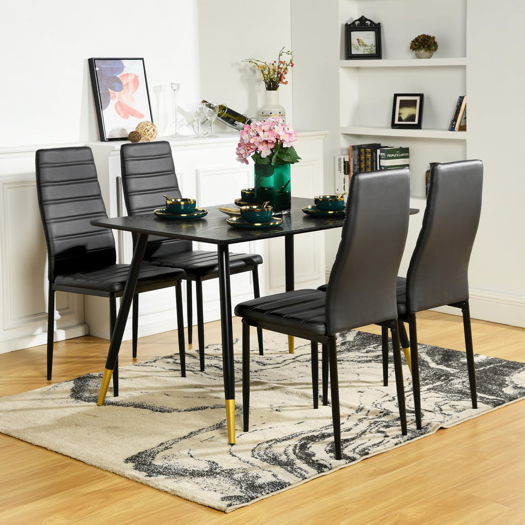 Black PU Dining Chairs Set of 4 Metal Legs S907