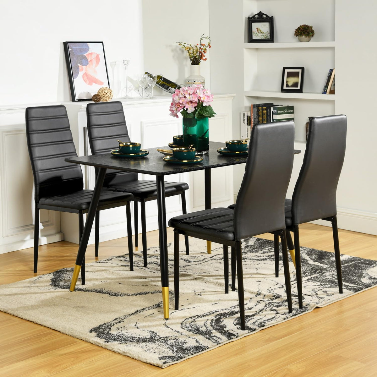 Black PU Dining Chairs Set of 4 Metal Legs S907