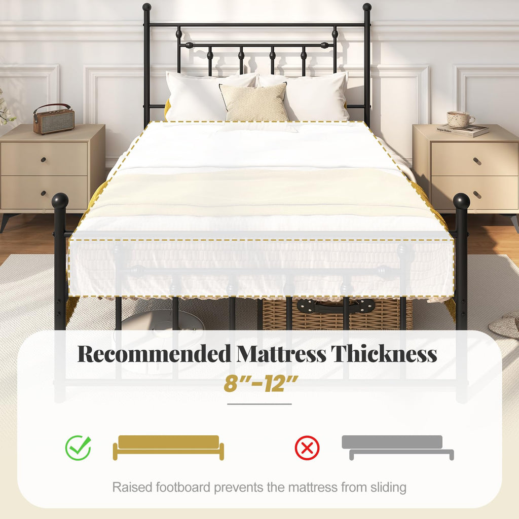 Black Full Size Metal Bed Frame with Headboard & Footboard P1784