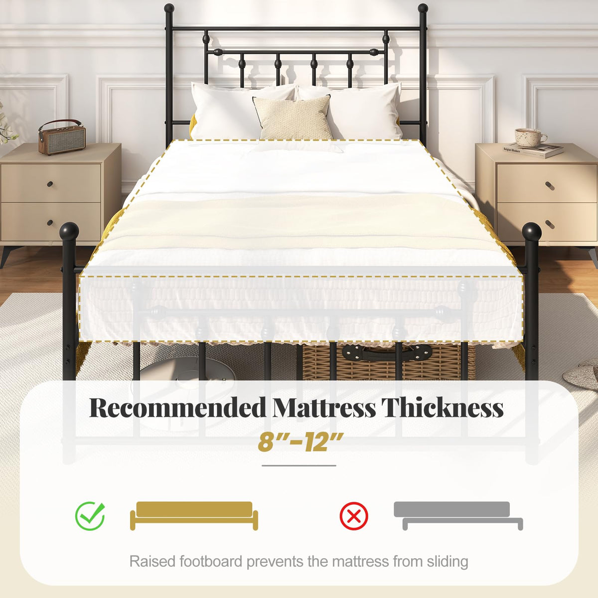 Black Full Size Metal Bed Frame with Headboard & Footboard P1784