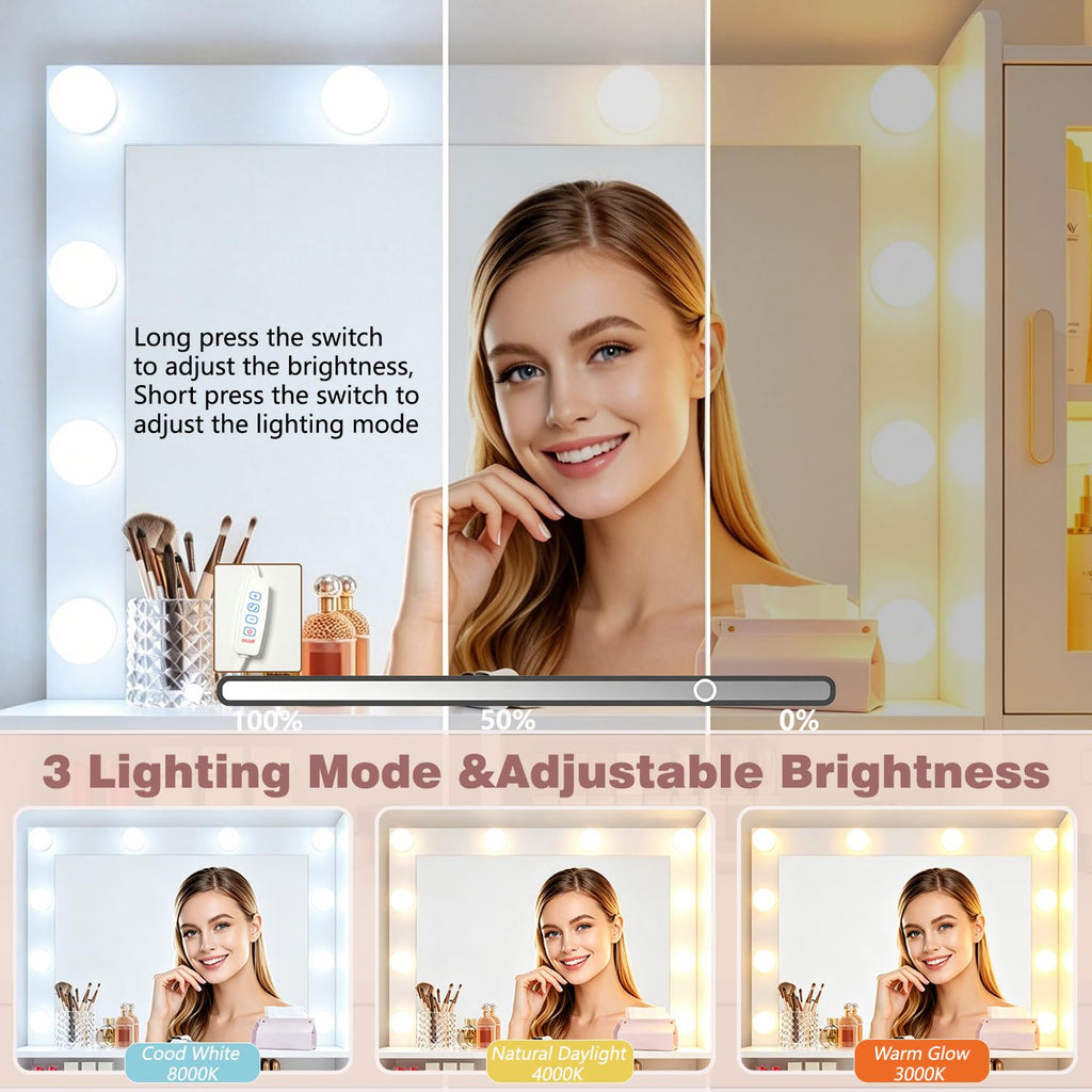 Vanity Desk with LED Lights and Mirror D32427