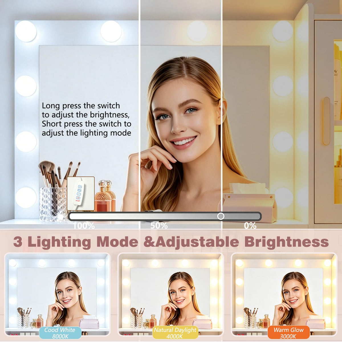 Vanity Desk with LED Lights and Mirror D32427
