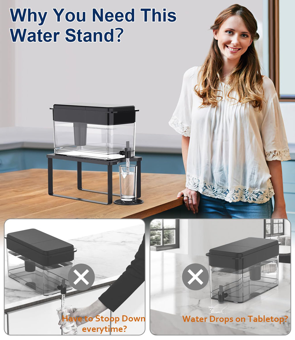 Water Filter Dispenser Stand with Drip Tray Black T3443
