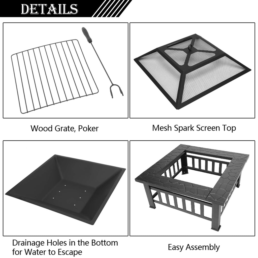 32" Wood Burning Metal Fire Pit with Poker W723808