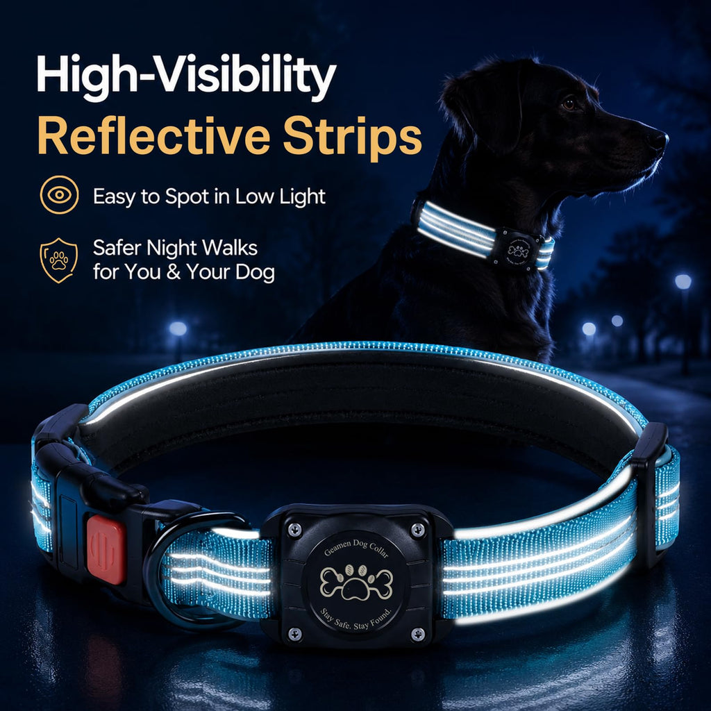 Blue IP68 Waterproof Reflective Dog Collar with AirTag Holder Y184025