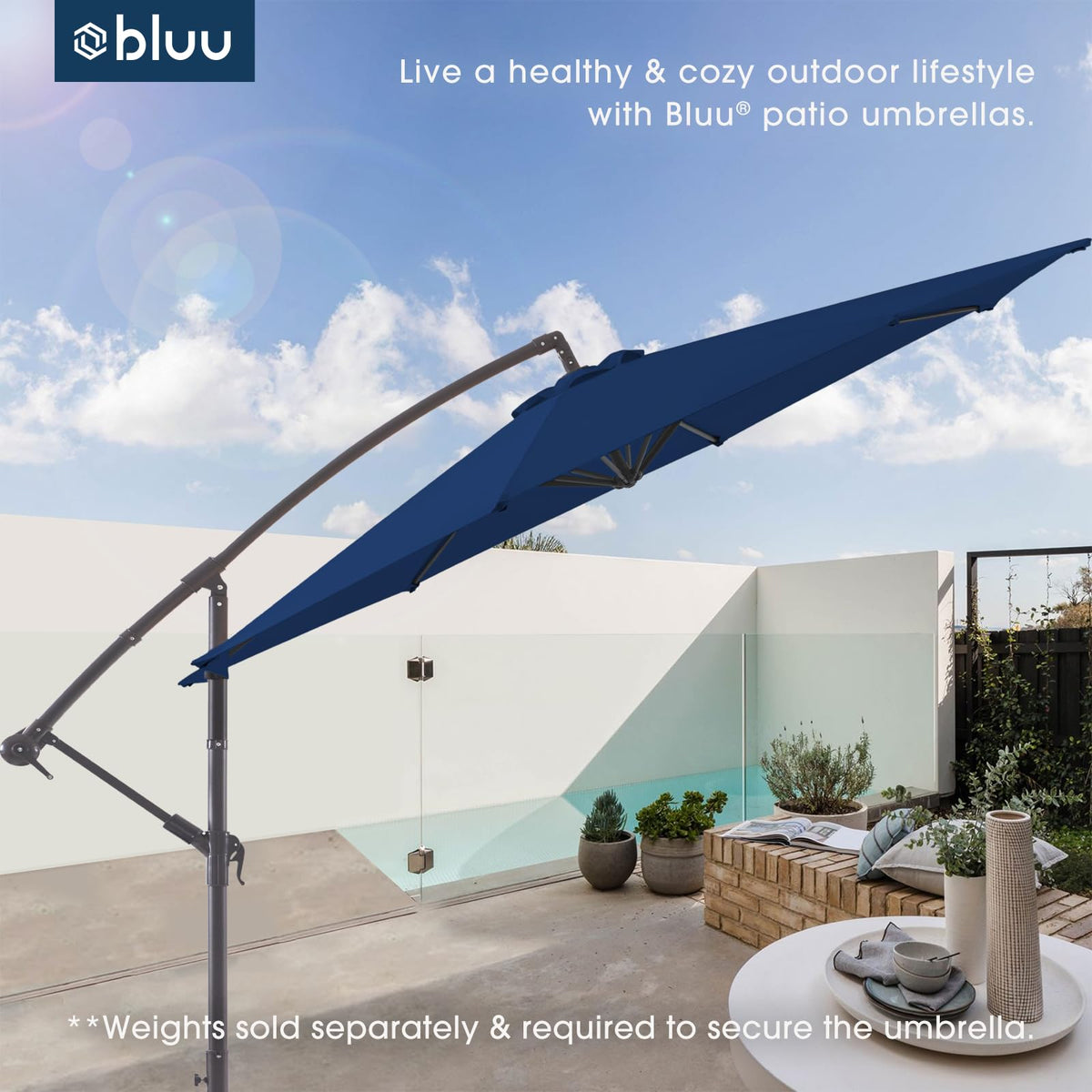 10 FT Navy Blue Patio Offset Umbrella M482