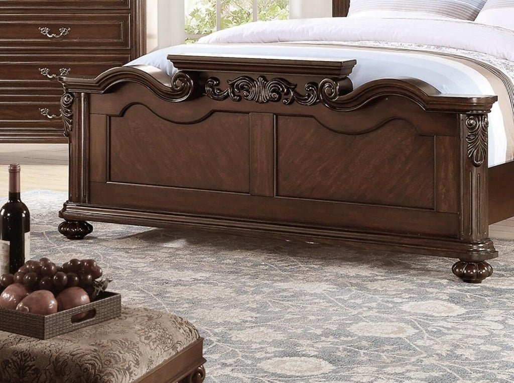 California King Faux Leather Tufted Cherry Wood Sleigh Bed Frame M8682