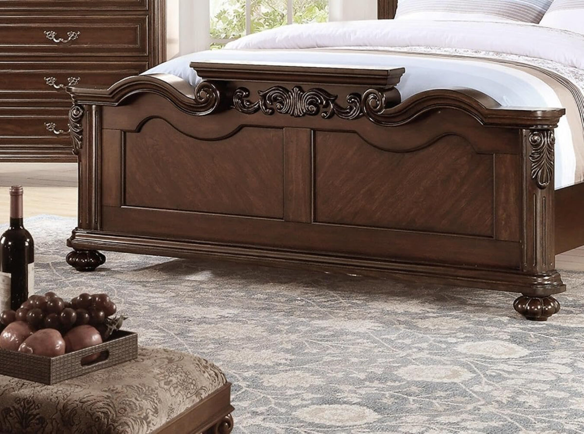 California King Faux Leather Tufted Cherry Wood Sleigh Bed Frame M8682