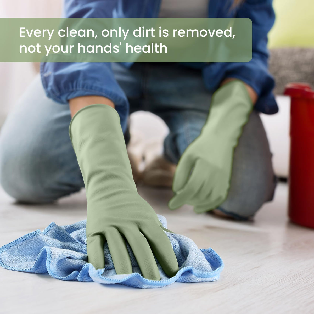 4 Pairs Reusable Rubber Cleaning Gloves with Flocked Lining and Non-Slip Grip P886