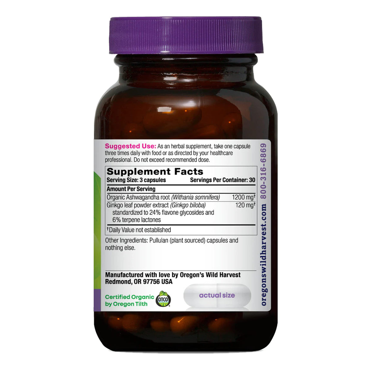 Organic Ashwagandha Ginkgo Vegan Capsules 90 Count P967448