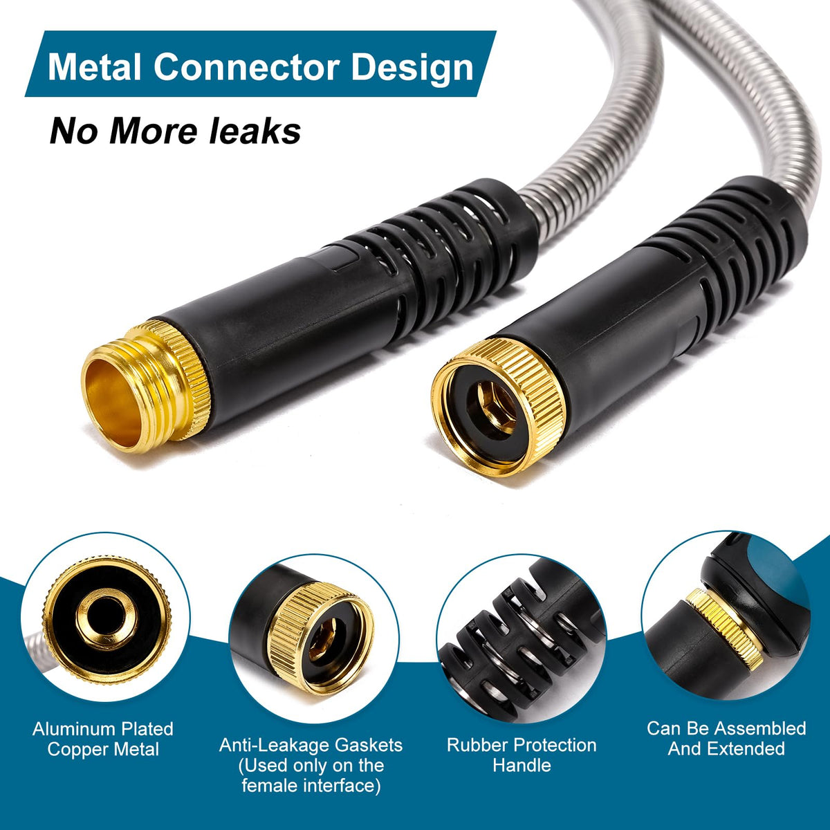 Metal Garden Hose 100 ft x 5/8 in Stainless Steel Non Expandable Kink Resistant W42595