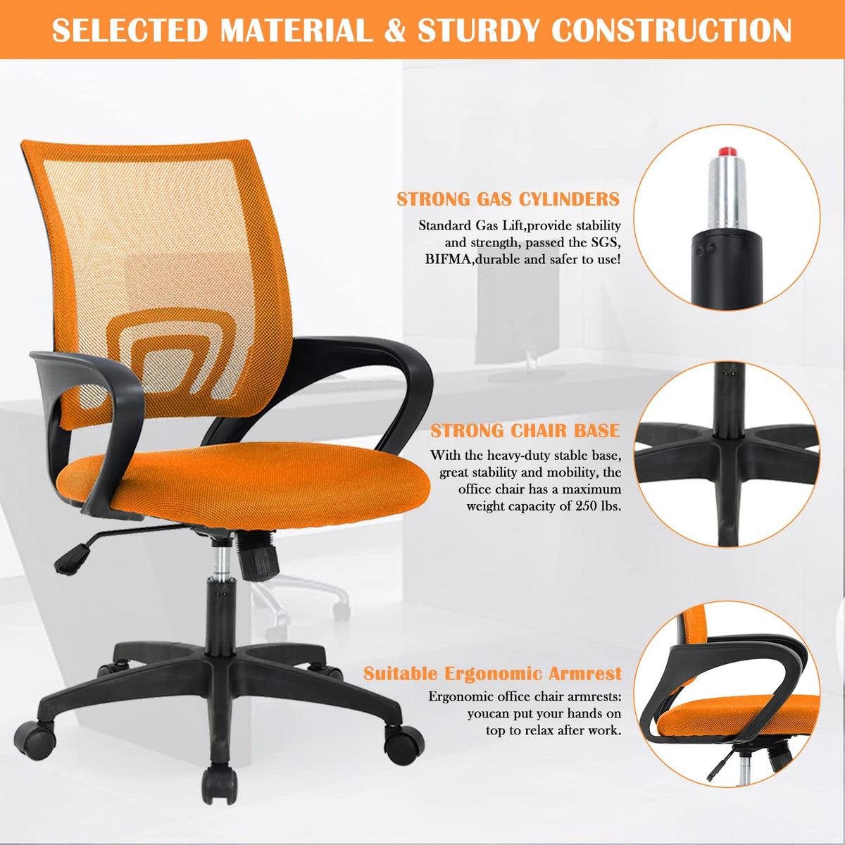 Adjustable Mesh Office Chair with Lumbar Support F895263