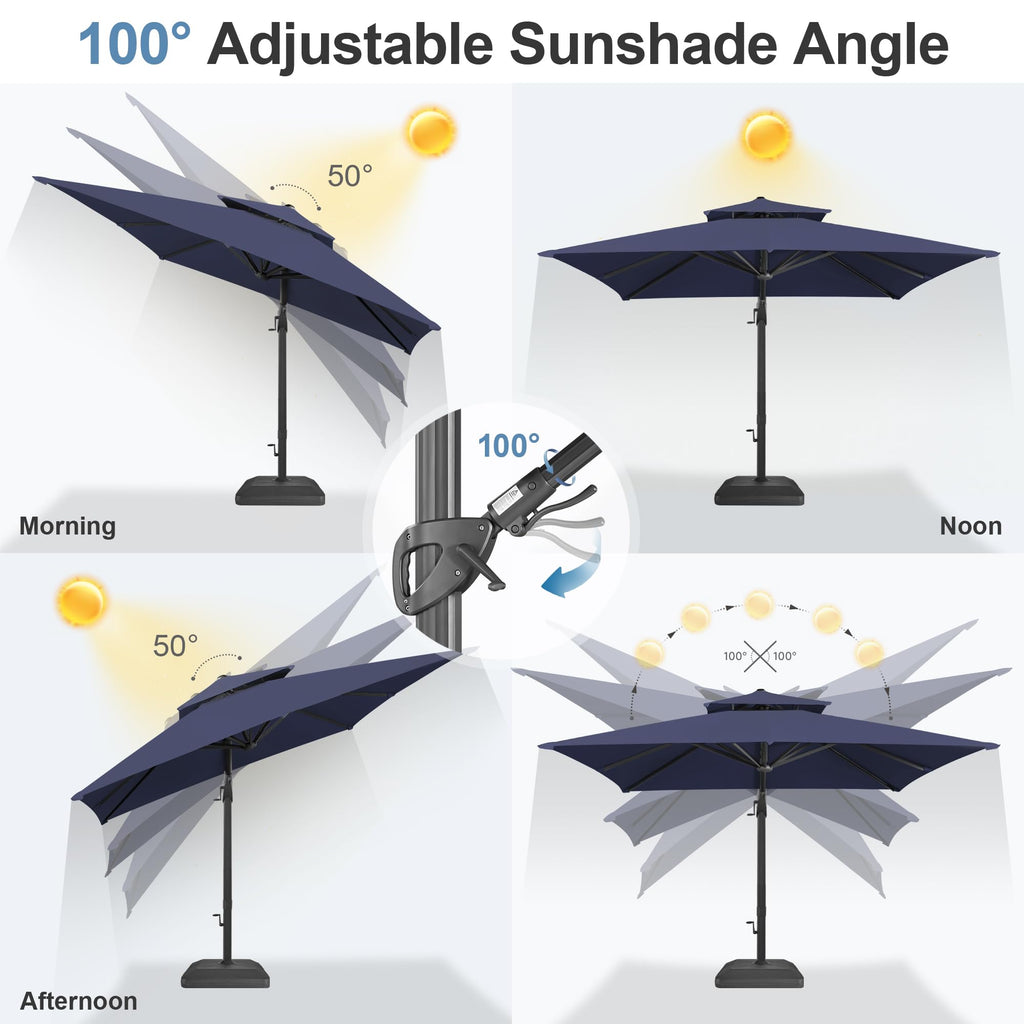 10x10 FT Square Navy Blue Cantilever Patio Umbrella K37820