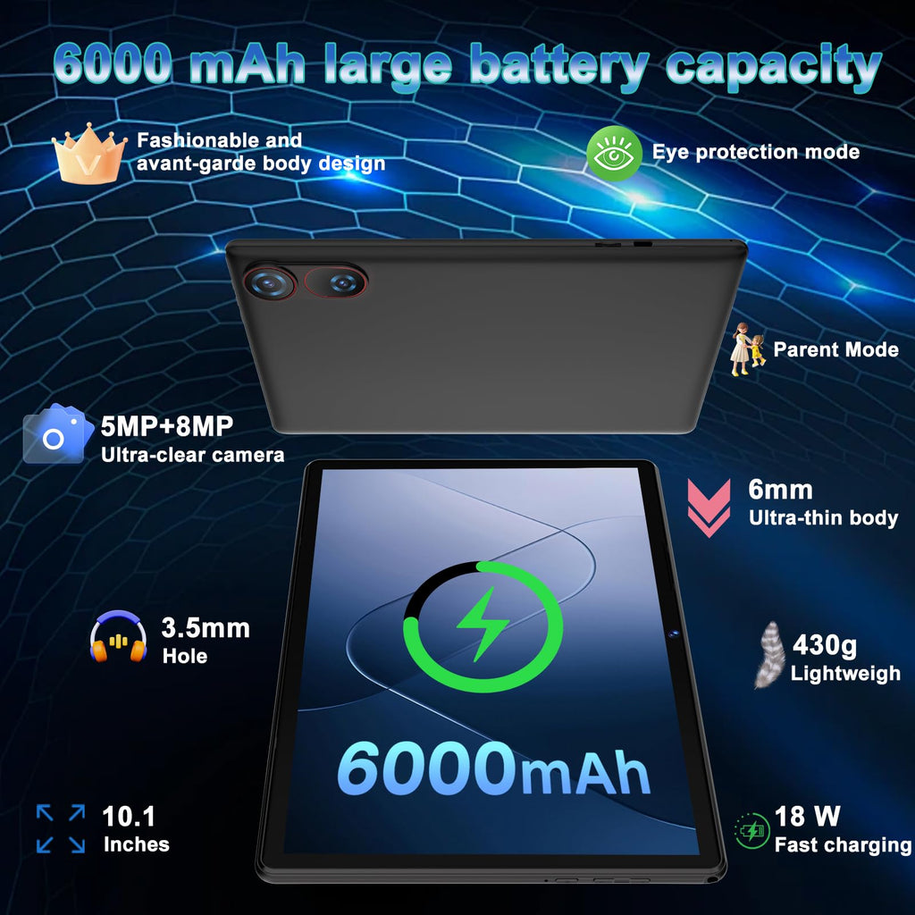 Android 15 Tablet 10.1 Inch FHD 30GB RAM 64GB ROM Black G554