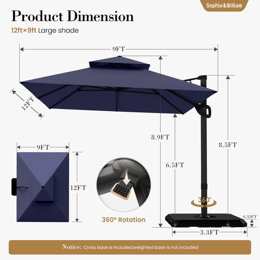 12ft Cantilever Patio Umbrella with Base Y291448