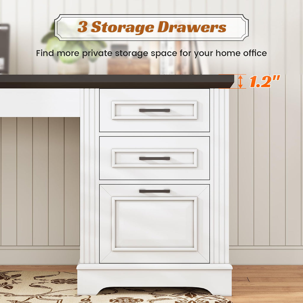 White Office Desk with 3 Drawers G8824