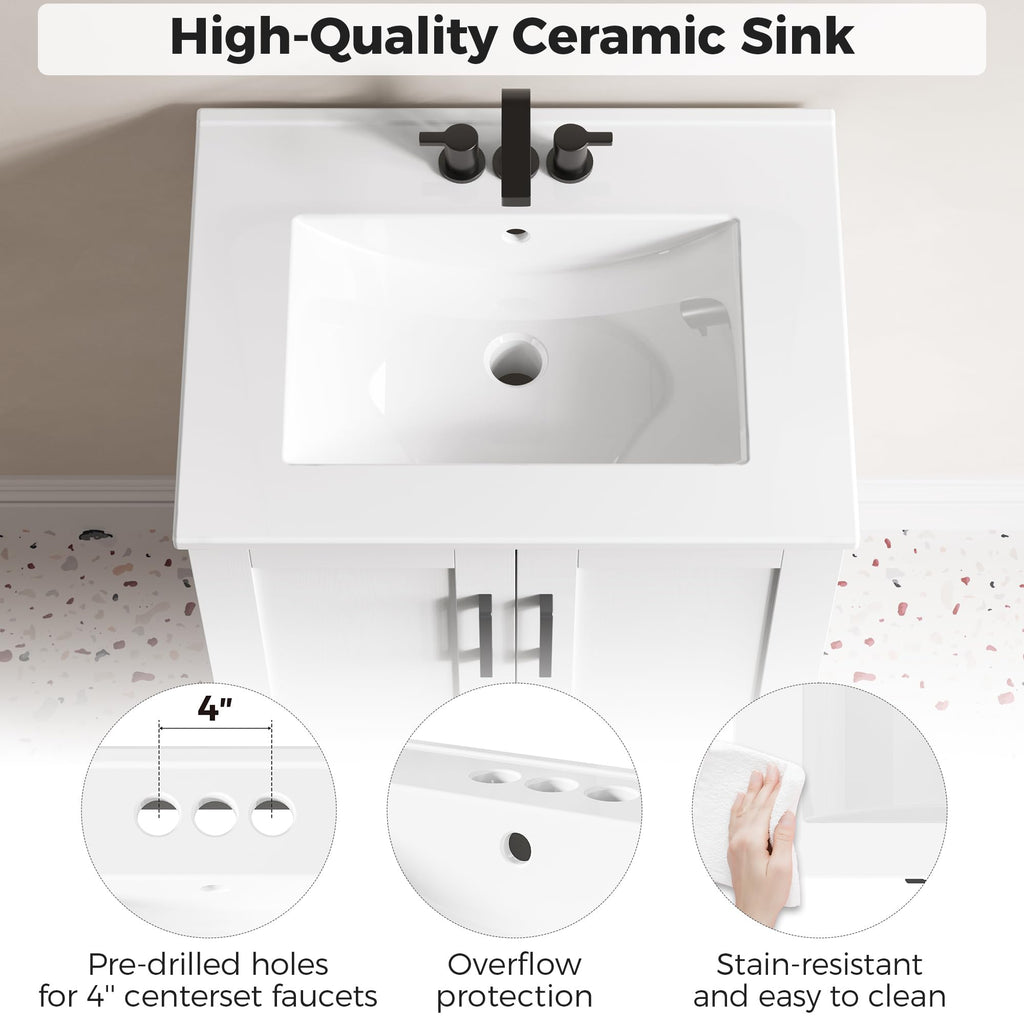 24" White Bathroom Vanity with Sink B16416