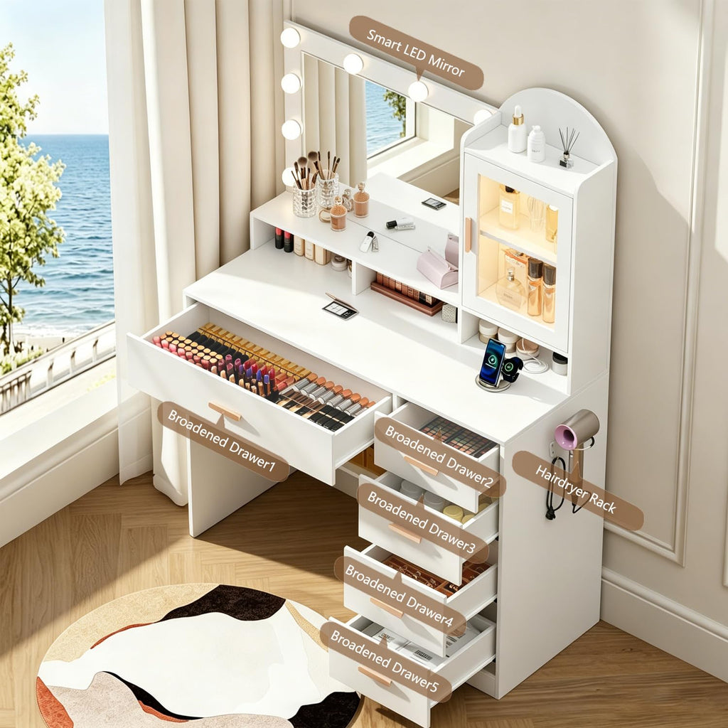 Vanity Desk with LED Lights and Mirror D32427