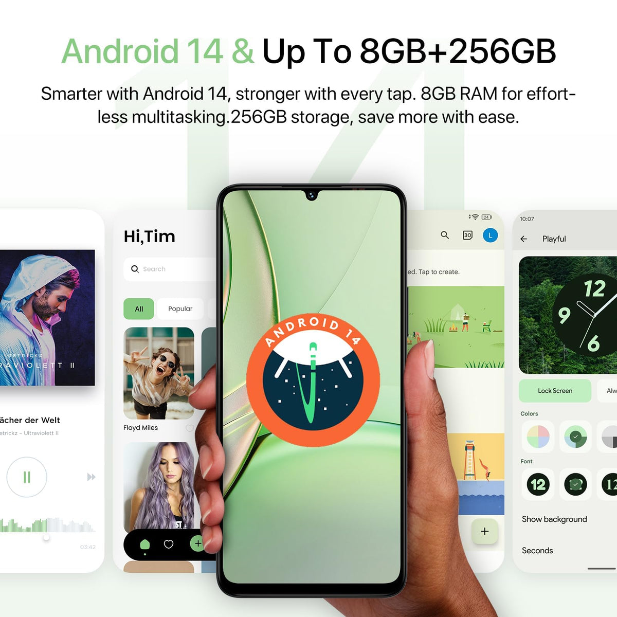Unlocked Android 14 Smartphone 256GB Octa-Core 6.75" HD+ 5000mAh 4G Dual SIM E114362