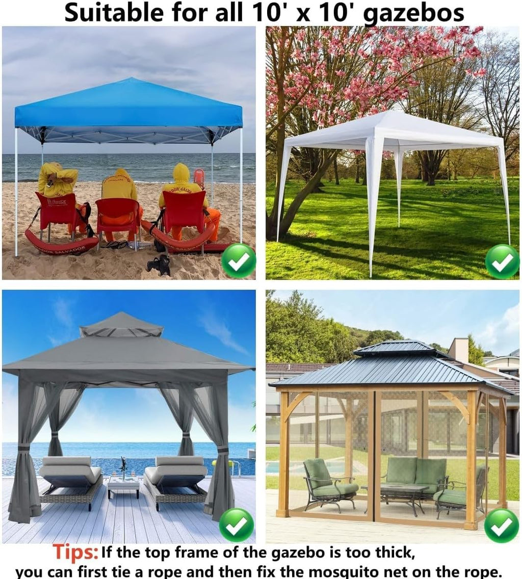 Mosquito Net 4-Panel Canopy Screen Wall with Zipper for 10 x 10' Gazebo X826