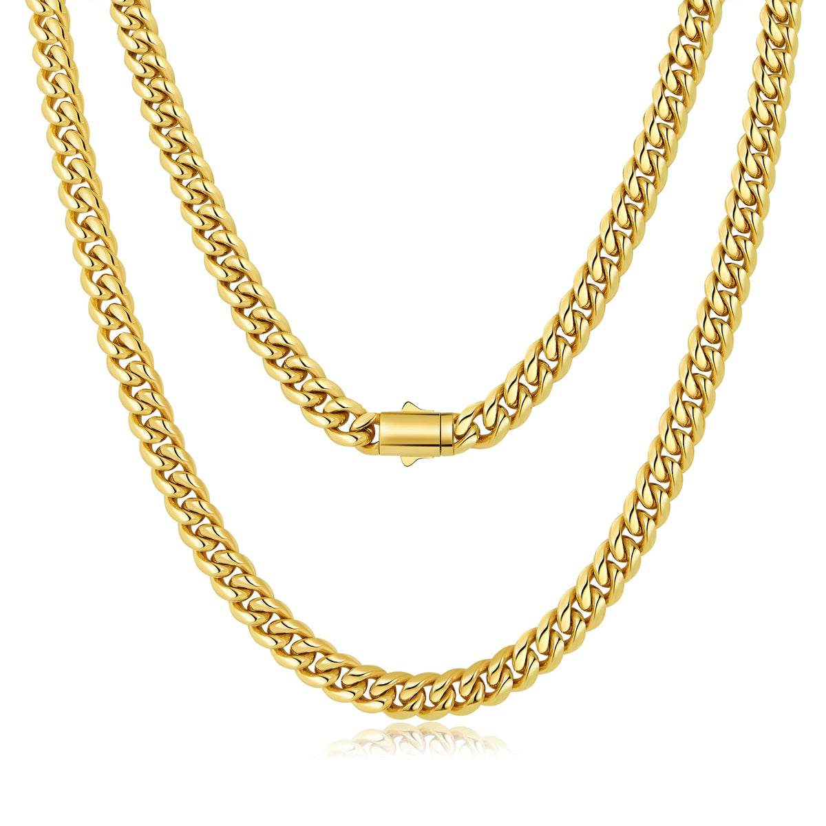 8mm Gold Cuban Link Chain 316L Stainless Steel Necklace T28645