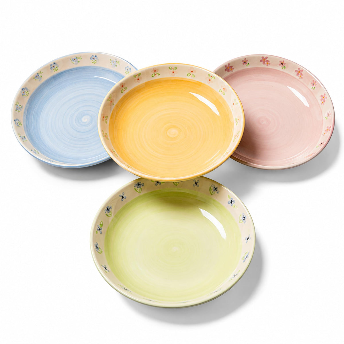 Hand-Painted Floral Ceramic Pasta Bowls Set of 4 A3982