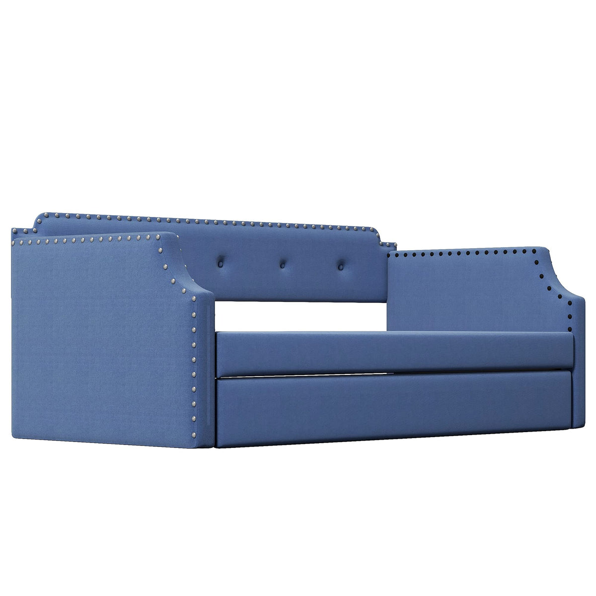 Blue Linen Upholstered Daybed with Trundle Twin Size Z259