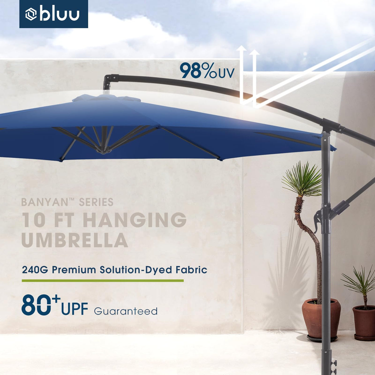 10 FT Navy Blue Patio Offset Umbrella M482