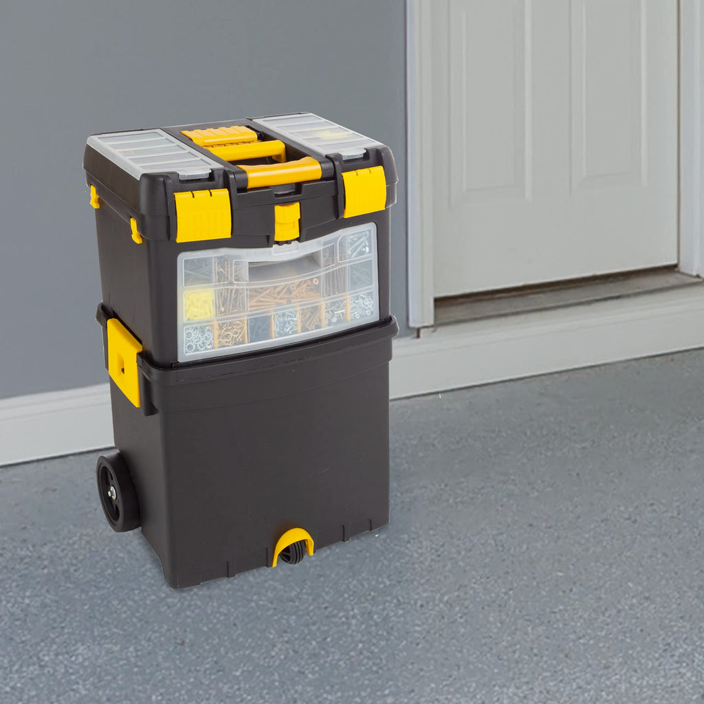 Rolling Tool Box with Wheels, Foldable Handle, and Removable Top M266