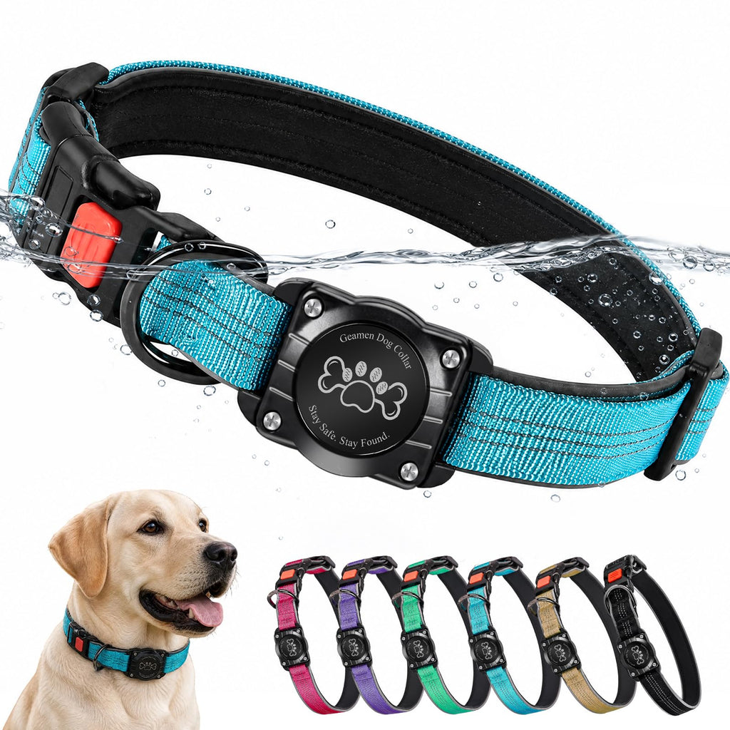 Blue IP68 Waterproof Reflective Dog Collar with AirTag Holder Y184025