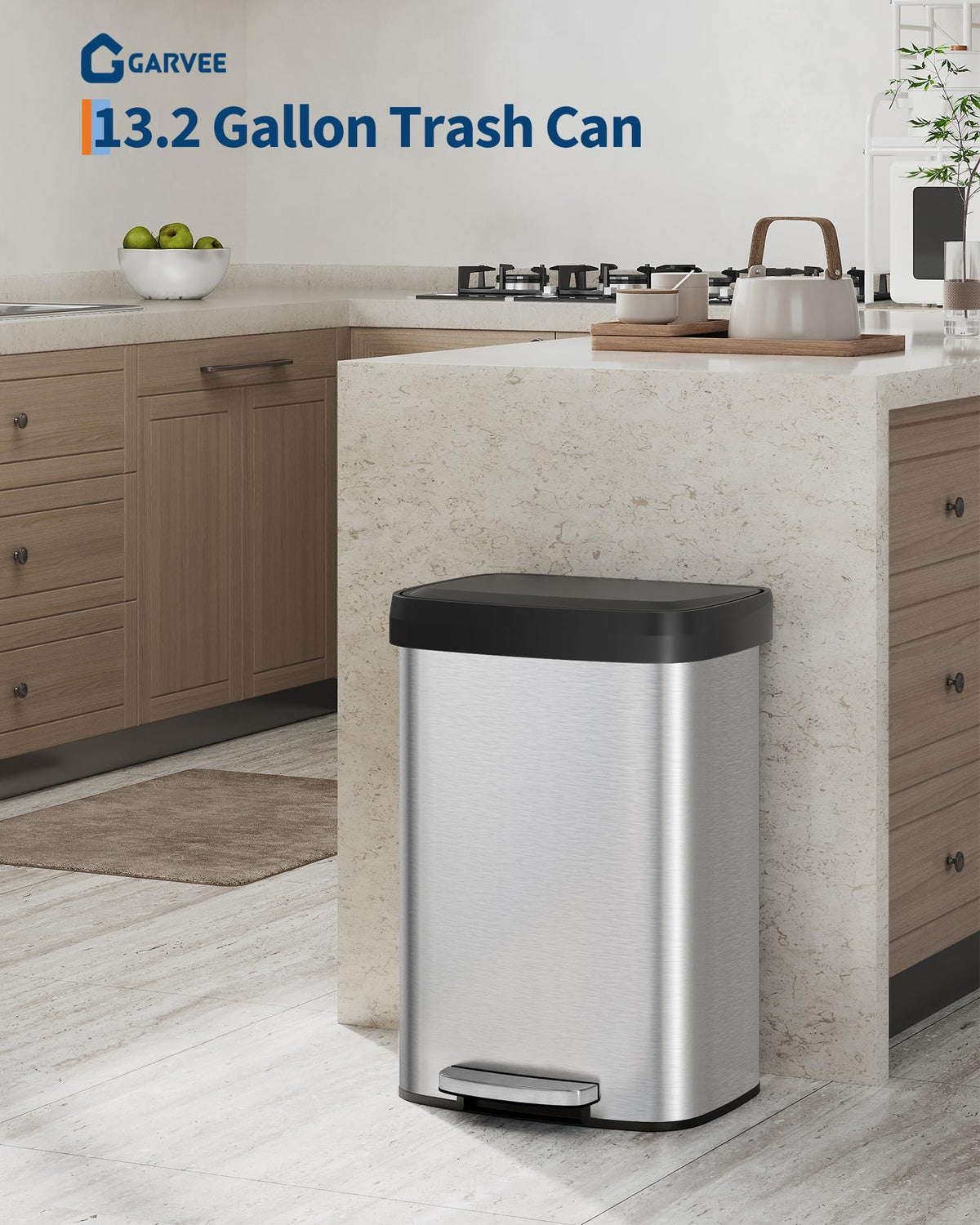 13 gal Stainless Steel Step-on Trash Can with Lid O748103