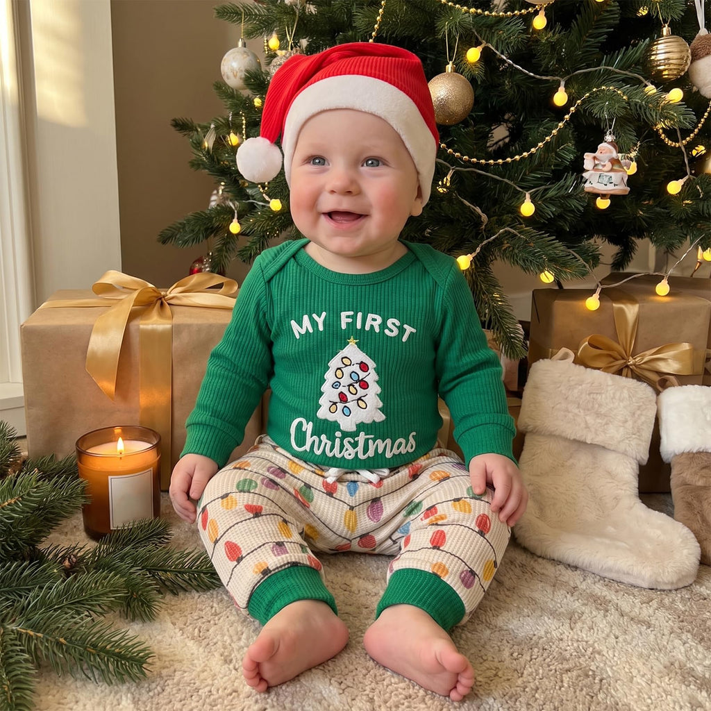 Christmas Baby Boy Outfit Romper Pants Hat Set 0-12M H103654