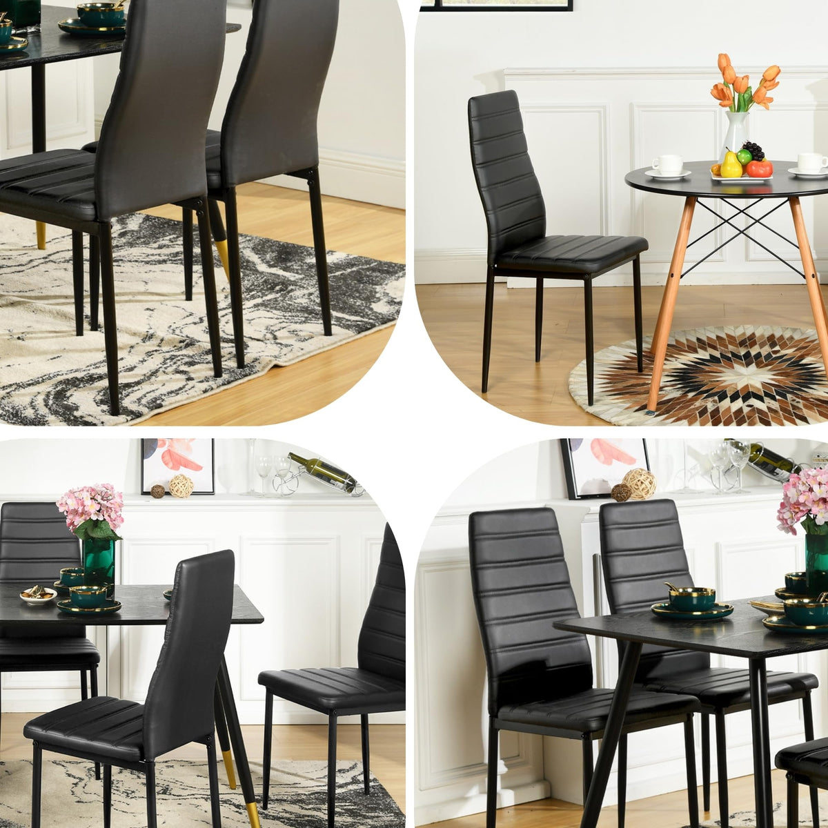 Black PU Dining Chairs Set of 4 Metal Legs S907