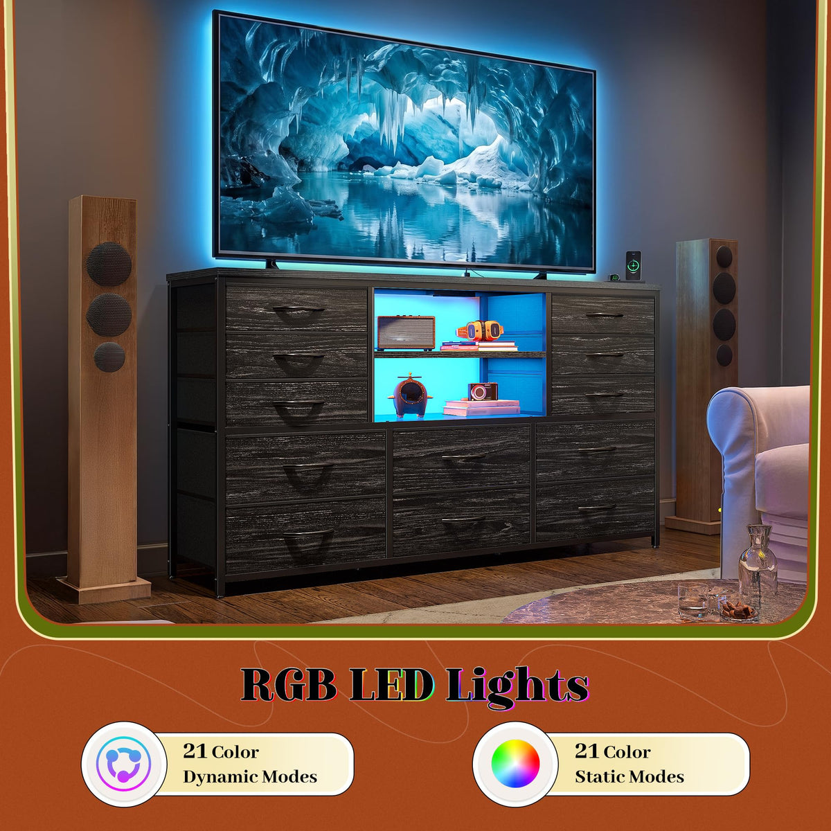 Dresser with LED Lights & Charging Station N7653