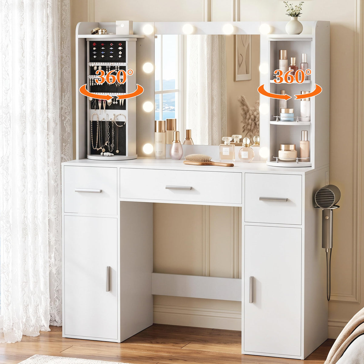 White Makeup Vanity Desk with Lights and Mirror Y2068