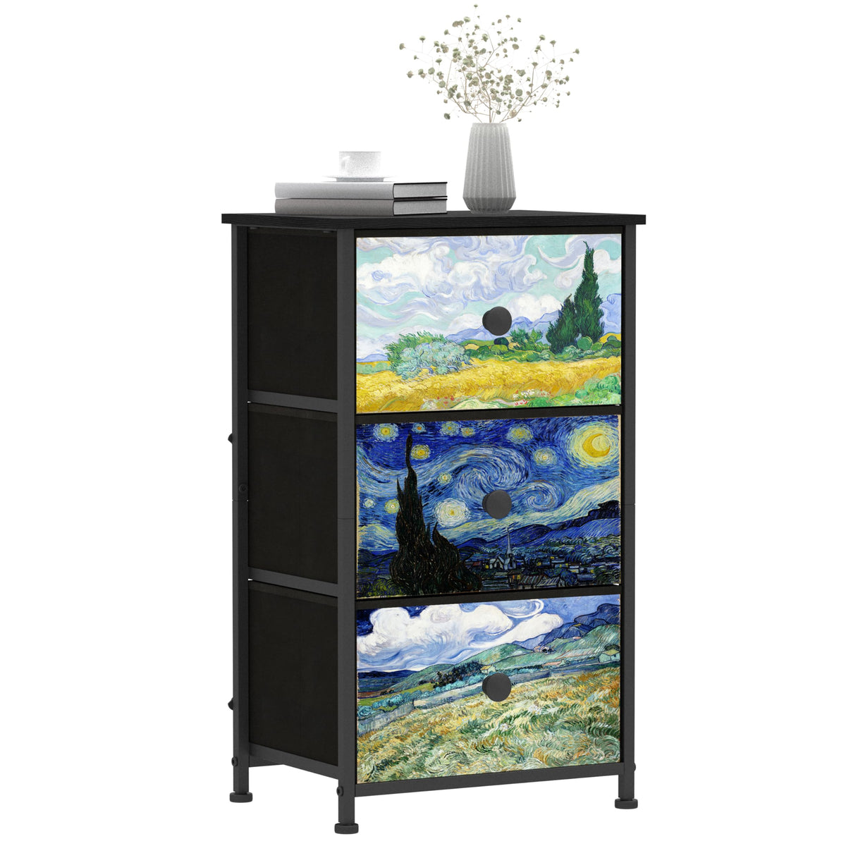 3 Drawer Dresser with Steel Frame Wood Top Y87523