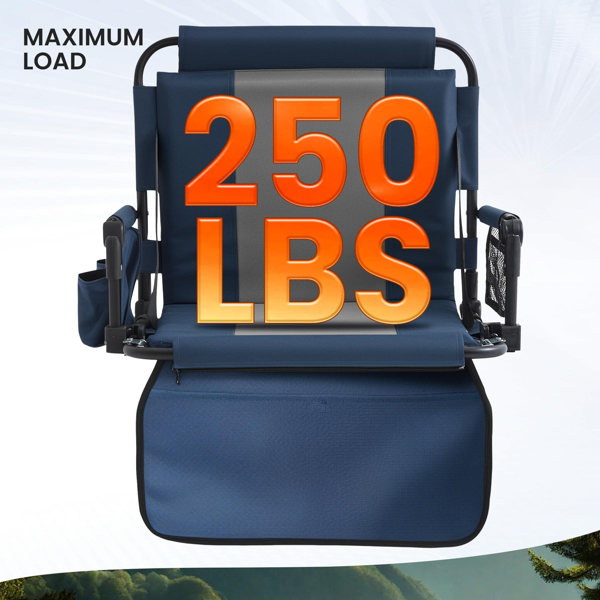 Portable Stadium Seat with Cup Holders & Armrests, Blue & Gray B229