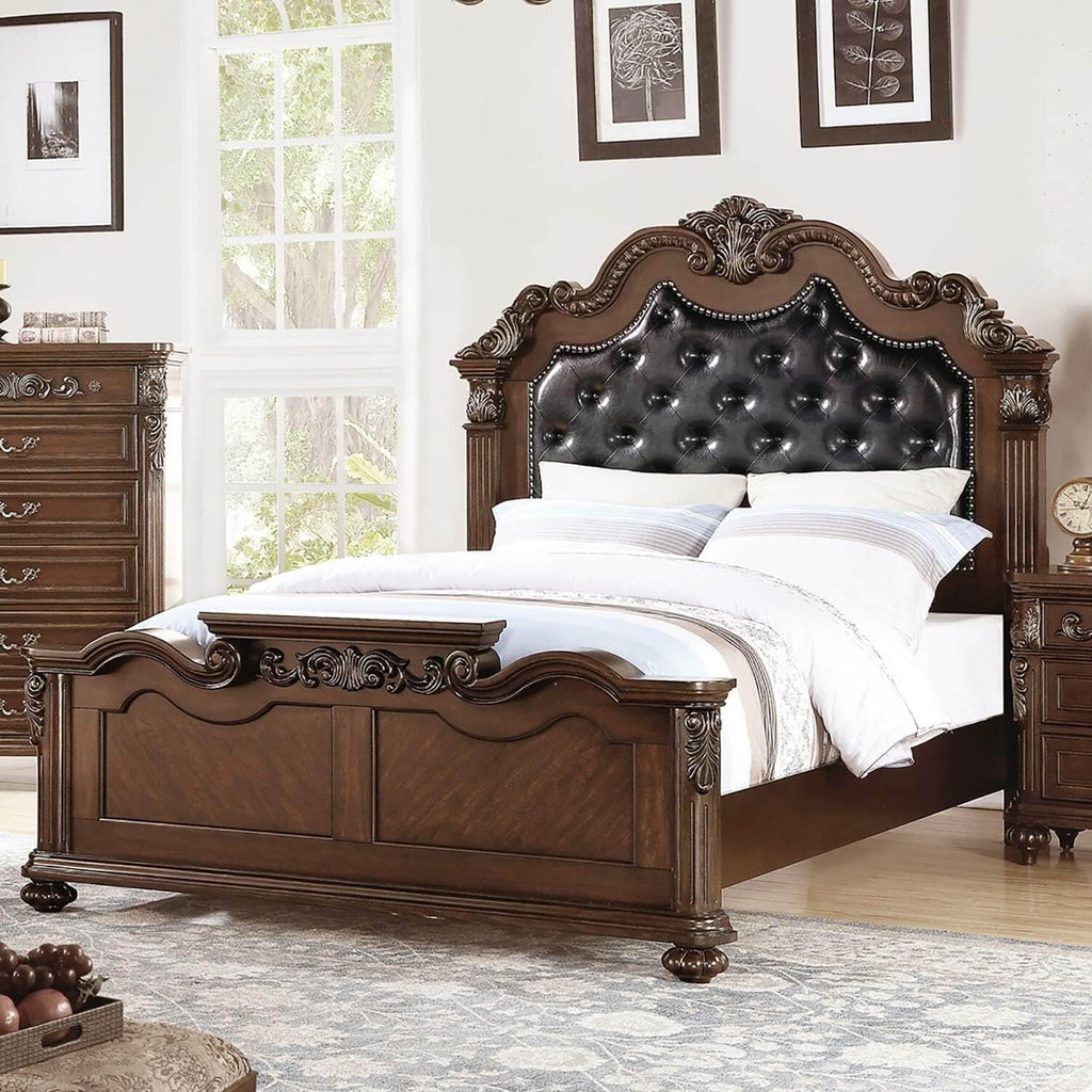 California King Faux Leather Tufted Cherry Wood Sleigh Bed Frame M8682