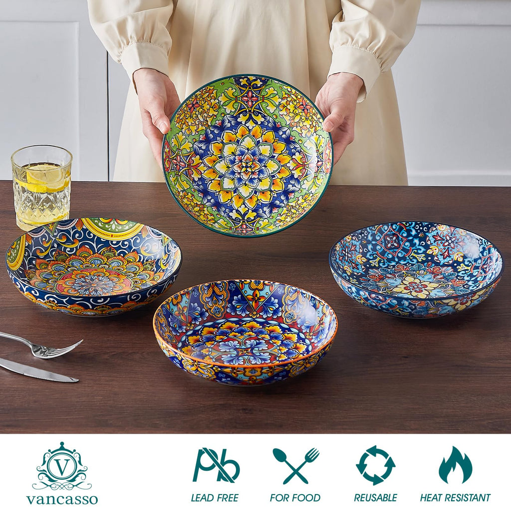 Pasta Bowls Set of 4, 42oz Ceramic Serving Bowls L660957