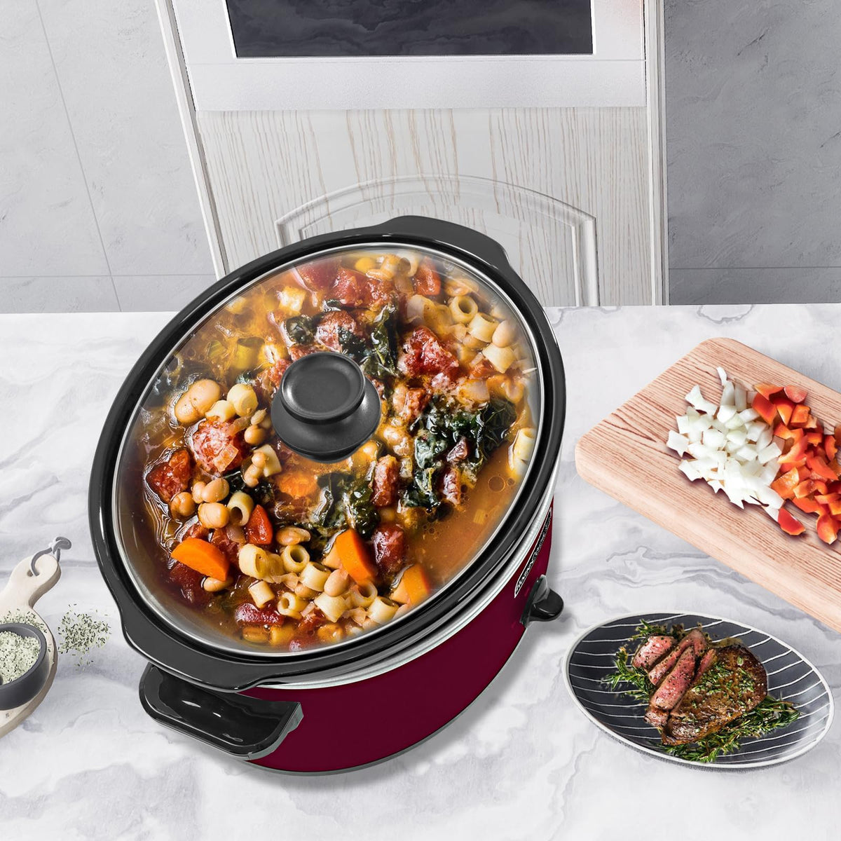 7 Quart Oval Manual Slow Cooker with 3 Cooking Settings E5058