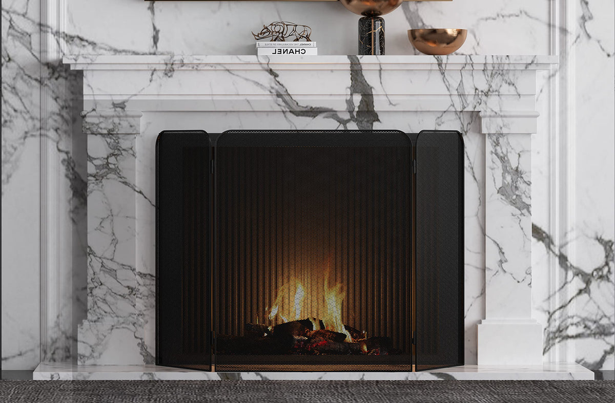 Iron 3-Panel Fireplace Screen Spark Guard W44361