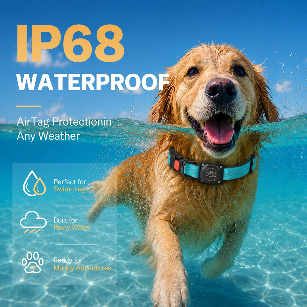 Blue IP68 Waterproof Reflective Dog Collar with AirTag Holder Y184025