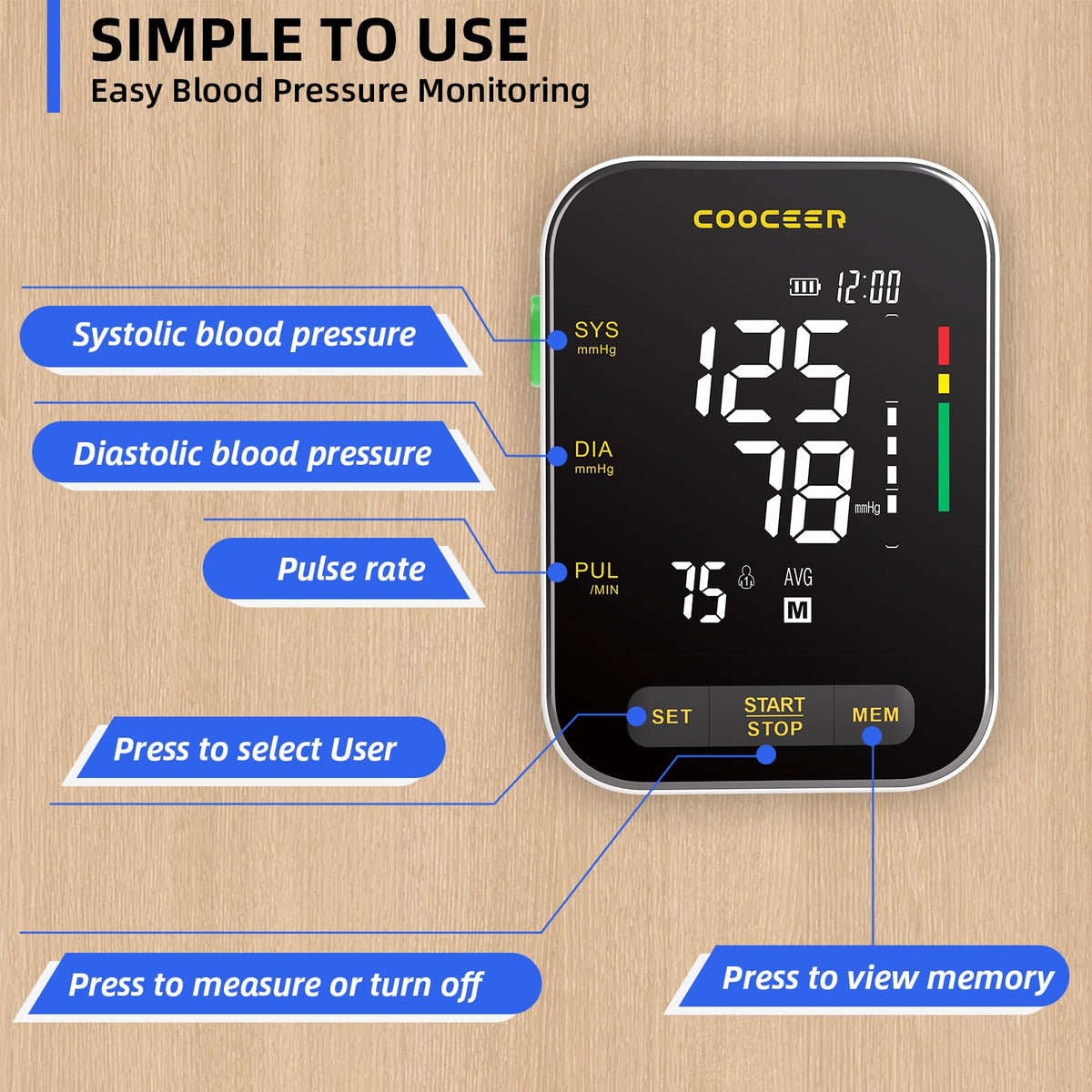 Automatic Upper Arm Blood Pressure Monitor with Adjustable Cuff G656