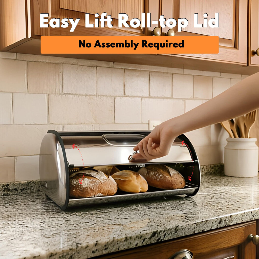 Large Stainless Steel Bread Box with Window & Air Vents C96939